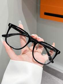 1 Pair Women's Square Plain Lens Glasses, Slimming Effect, College Style, Prevents Visual Fatigue, Suitable For Computer, TV, Gaming And Phone Use - Clear - View 4
