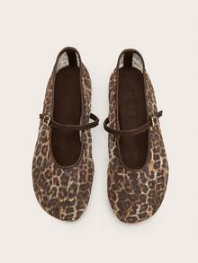 Women's Coffee Brown Sexy Leopard Print Casual Ballet Buckle Flat Sandals Beach Vacation - Multicolor - View 4