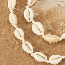 1pc Bohemian Style Seashell Drawstring Collarbone Necklace, Beach Vacation Natural Shell Necklace, Adjustable Braided Rope Necklace, Vacation Style Minimalist Neck Chain - Apricot - View 3