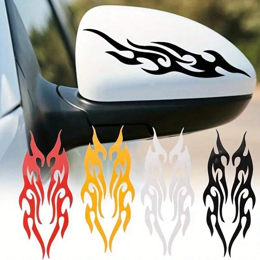 2pcs Reflective Flame Stickers, Bright And Colorful, Suitable For Motorcycles And Cars, PVC Reflective Decals, Self-Adhesive, Asymmetrical Shape, High Visibility Decoration, Motorcycle Stickers, Strong Design, Durable Adhesive