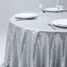 1pc Silver Sequin Tablecloth, Shiny Rectangular Table Cover, Suitable For Wedding, Birthday Party, Dessert Table, Banquet, Holiday Event Decoration. Silver Sequin Tablecloth, Used For Party Decoration, Available All Year Round - Silver - View 3