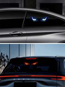 Solar Powered Car Eye Light, Wireless Cool LED Atmosphere Light, Suction Cup USB Charging, Car Decor Light, Dynamic Rear Windshield Warning Breathing Light, Suitable For SUV, Truck, Van, RV - A - View 9