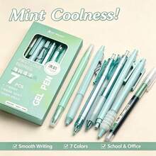 7pcs Aesthetic Style Gel Pen Set, Highly Attractive Retractable Gel Pens, Quick-Dry Black Carbon Ink ST Tip Waterproof Smooth Writing, Soft Grip Comfortable Signature Ballpoint Pens, Suitable For Students Note-Taking, Campus Office, Back To School Stationery - B - View 6
