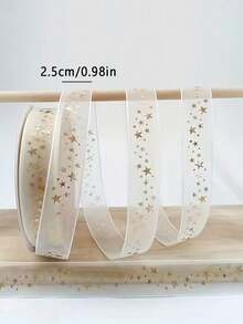 10 Yards * 2.5cm Gold Foil Star Ribbon, Gift Wrapping Rope Ribbon, Birthday Wrapping, Handmade, Hairband, Party Decoration Gift, Gift Supplies, DIY Crafts, Suitable For Birthday, Wedding, Graduation, Christmas, New Year, Mother's Day, Bouquet Flower Wrapping Ribbon - Multiple Styles - View 3