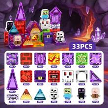 Halloween Magnetic Tiles Building Blocks World Theme Magnetic Tile Construction Toy Set, With Pattern Printed Magnetic Tiles And Mini Character Figures, STEM Creative Castle Building Toy, Suitable For Boys And Girls Aged 3 And Above, Holiday Birthday Gift, Halloween, Christmas - Color - View 8