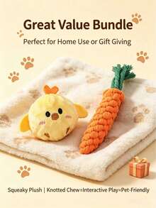 2pcs/Set Screaming Chicken Plush Doll And Braided Carrot Rope Chew Doll, Interactive Teething Doll For Small Dogs And Cats, Durable Puppy Kitten Doll, Relieve Anxiety, Suitable For Indoor Daily Entertainment - Multicolor - View 5