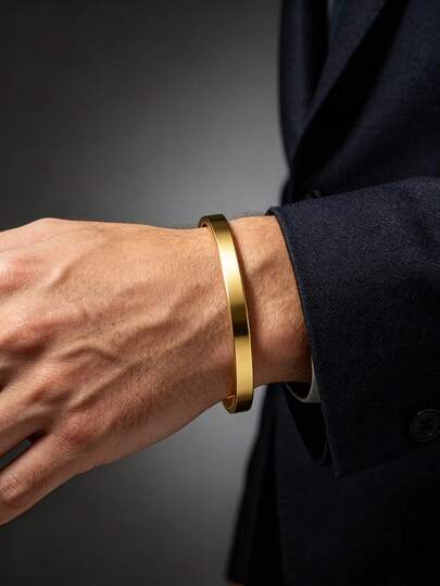 1PC Men's Fashion Stainless Steel 8MM Wide Open Cuff Bracelet