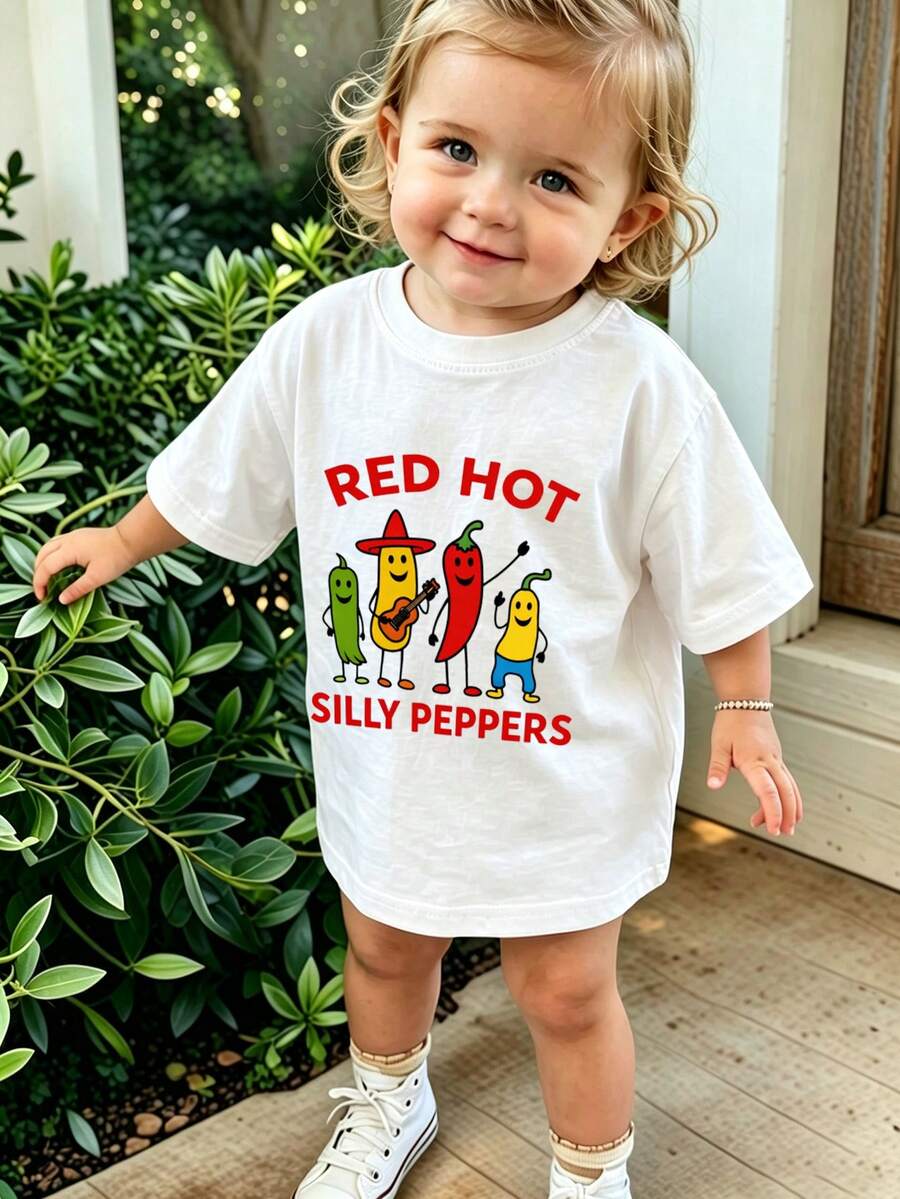 Toddler Girls Cute Cartoon Vegetable Print Short Sleeve T-Shirt Casual Daily Wear - White - View 1