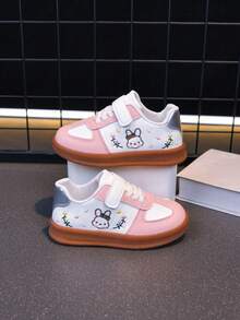 Girls' Pink & White Rabbit Embroidery Casual Sneakers, Hook & Loop Non-Slip Soft Sole Kids' Sports Shoes, Versatile For Spring & Autumn - Pink - View 1