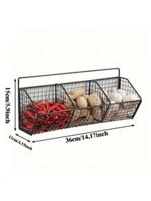 1pc Large Wall-Mounted Kitchen Storage Basket, Multi-Functional Organizer Rack, Vegetable Garlic Onion Storage, Durable Metal Rack, Suitable For Small Kitchen And Bathroom Storage, No Battery Required, Other Materials, Home Decor, Kitchen Essentials, Kitchen Decor, Kitchen Organization And Storage, Kitchen Organizer, Kitchen Accessories, Coffee Bar Station (Please Carefully Check Size Information) Size Comparison Chart Included, Do Not Purchase If You Mind!! - Black - View 5