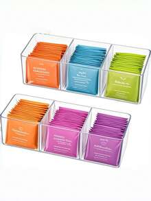 1pc 3-Compartment Lucky Tea Bag Storage Box, Suitable For Kitchen Cabinets, Coffee Station And Tableware Storage - Multicolor - View 2