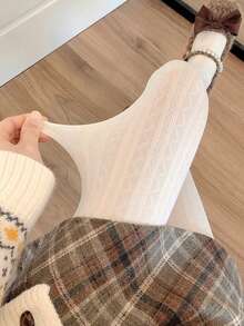 1pc Women's Casual Versatile Textured Dark Gray & White Leggings, High Elasticity Soft & Comfortable, Vintage Pattern Tights, Suitable For All Seasons - Multicolor - View 8