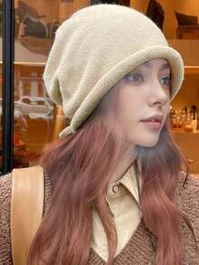 Acrylic Knit Drawstring Beanie, Elastic Breathable Fabric, Ear Protection Design, Hand Washable, Suitable For Warm Urban Style - Multicolor - View 3