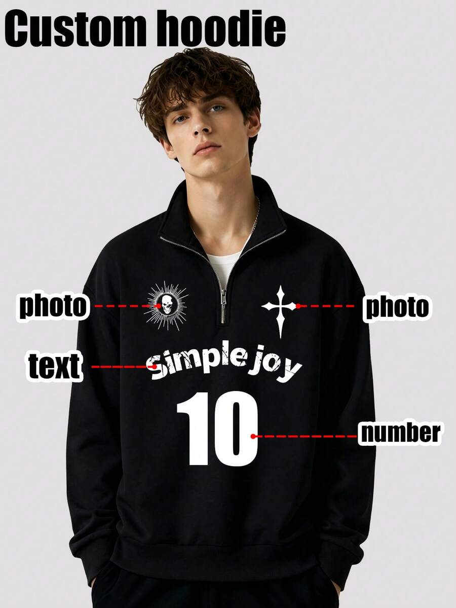 Personalized Custom Fall And Winter Sweatshirts, Customize With Your Photo/Group Photo/Family/Friends/Scenery Photos, And Enter Your Text/Number/Name - Black - View 1