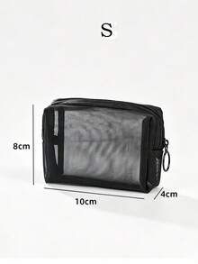 Black Mesh Makeup Bag Set 3 Sizes S/M/L, Portable Travel Cosmetic Storage Bag, Transparent Visible Toiletry Organizer, Suitable For Women - Black - View 10