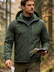 1pc Men's Outdoor Multi-Pocket Military Green Hooded Windbreaker Jacket Spring Sports - Army Green - View 5