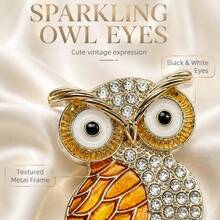 Retro Enamel Owl Lapel Pin, Rhinestone Pearl Flower Inlaid Animal Brooch, Two‑Tone Elegant Accessory For Women Daily Outfit - Multicolor - View 8