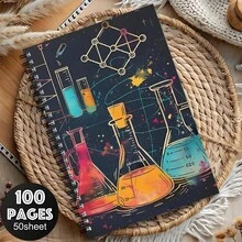 Neon Chemistry Lab Spiral Notebook, Colorful Erlenmeyer Flask Molecule Wire Bound Journal, A5 Dark Space Science Nerd Aesthetic Notepad For Student Stationery Gift - Lined Book - View 2