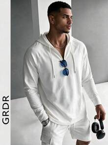 GRDR Men's Hooded Slim Fit Regular Shoulder Long Sleeve T-Shirt - White - View 5