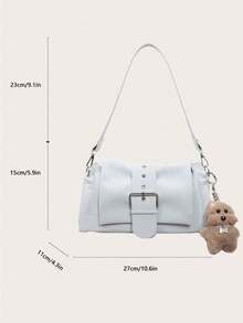 1pc Women's Solid Color PU Leather Shoulder Bag, Commuter Versatile Crossbody Bag, Adjustable Strap - Blue - View 3