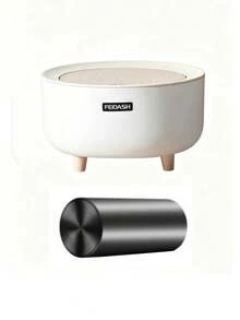 Cute Round Desktop Trash Can With Press Lid Set, Wood‑Grain Cover Small Tabletop Waste Bin,Trash Can,Back To School,Halloween,National Day,Christmas, Decorative Countertop Garbage Bin For Desk, Bedroom, Kitchen - View 10
