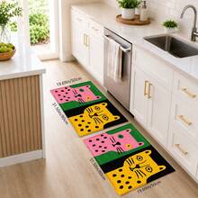 1pc Polka Dot Leopard Contrast Color Artistic Pattern Printed Faux Cashmere Kitchen Mat, Absorbent Kitchen Floor Mat, Kitchen Rug, Long Strip Foot Mat, Sink Front Mat, Suitable For Kitchen, Bathroom, Entryway, Hallway, Laundry Room And Home Decor - Multicolor - View 11