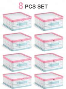 8PCS Large Capacity Clear Mesh Storage Bins With Zipper Lid & Handles, Foldable Closet Organizer For Clothes, Quilts, Blankets, Bed Sheets And Linens, Dustproof Home Storage Solution - Clear - View 1