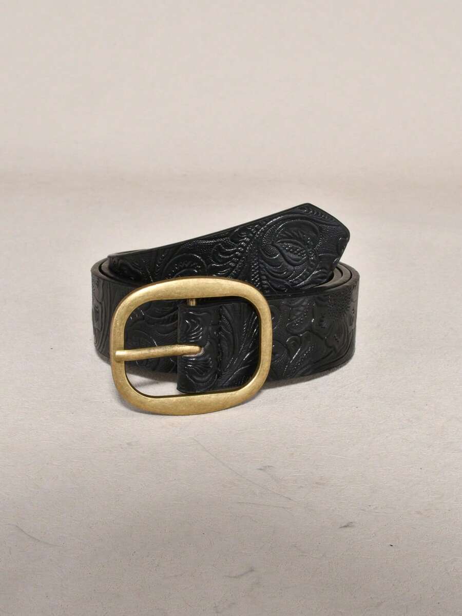 1pc Versatile Minimalist Fashion PU Leather Women's Belt - Black - View 1