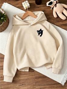 Sweatshirt abu-abu untuk anak perempuan dengan motif anak kucing hitam. Kombinasi motif yang lucu, cocok untuk olahraga santai, bepergian, dan pesta. - Aprikot - View 4