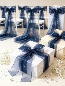 Navy Blue Starry Sky Tulle Fabric, Customizable Cutting, Suitable For Wedding Party Decoration, Multi-Functional Starry Sky Fabric, Can Be Used For Table Decoration, Chair Bows, Backdrop Curtains, Gift Box Packaging, Bridal Shower, Birthday Party Event Decor Supplies - Dark Blue - View 5