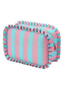 Cute Ruffle Striped Makeup Bag, Large Capacity Zippered Cosmetic Storage Bag, Colorful Striped Toiletries Organizer, Portable Travel Makeup Organizer - Multicolor - View 13