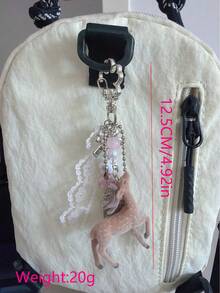 Deer Shaped Keychain Pendant, Lace Pearl Bow Bag Charm, Backpack Hanging Chain With Red Gemstone, Y2K Girl Style Keychain Gift - Multi-color B - View 8