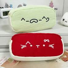 1pc Cute Women's Red/Blue Contrast Star Expression Embroidered Pencil Case, Soft Fabric Material, Multi-Layer Large Capacity Storage Pencil Case, Fresh And Adorable Style, Suitable For Students Back To School, Office Workers, Ideal Gift For Friends And Family - A - View 2