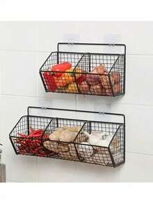 1pc Large Wall-Mounted Kitchen Storage Basket, Multi-Functional Organizer Rack, Vegetable Garlic Onion Storage, Durable Metal Rack, Suitable For Small Kitchen And Bathroom Storage, No Battery Required, Other Materials, Home Decor, Kitchen Essentials, Kitchen Decor, Kitchen Organization And Storage, Kitchen Organizer, Kitchen Accessories, Coffee Bar Station (Please Carefully Check Size Information) Size Comparison Chart Included, Do Not Purchase If You Mind!! - Black - View 9