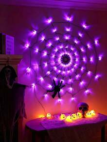 Halloween Spider Web Light, Glowing Spider Web With 1 Spider, Giant 1.2m Size, 70 LED Lights, 8 Lighting Modes, Suitable For Indoor/Outdoor Yard And Haunted House Decoration, Purple Light (Includes Spider) - Spider Web Light - View 4