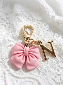 1pc 2-In-1 26 Letters + Pink Bow Lobster Clasp, Exquisite Cute Pink Bow Keychain/A-Z 26 Letters Keychain/Suitable For Bags, Wallets And Other Decorative Accessories, Ideal Holiday Gift Accessory - Multicolor - View 33