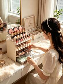 Cosmetic Storage Box Home Desktop Skincare Organizer Vanity Lipstick Nail Polish Divided Storage Rack - Multicolor - View 6