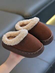 Children's Autumn/Winter Slippers, Minimalist Design, Boys' Indoor Warm Fuzzy, Girls' Thick Fluffy Slippers - Brown - View 15