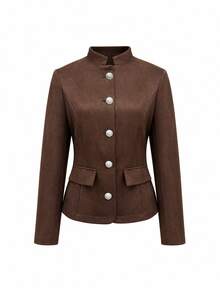 Women's Solid Color Casual Versatile Daily Long Sleeve Jacket - Brown - View 2