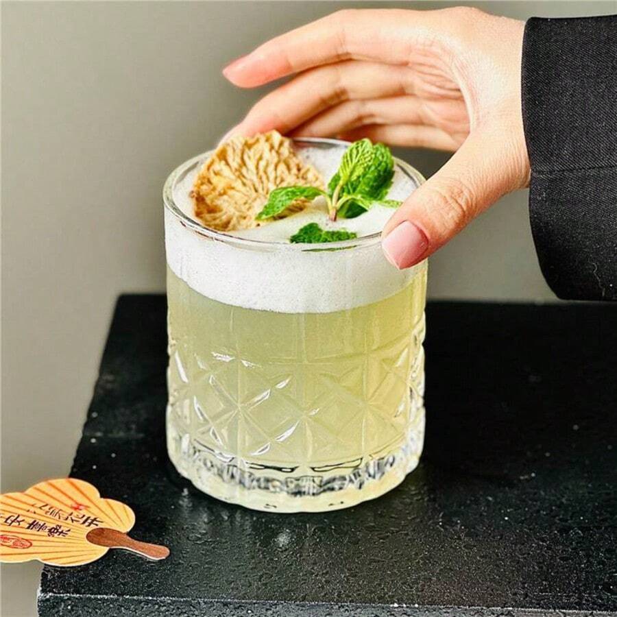 6-Piece Minimalist Transparent Glass Water Cup Set, Suitable For Home Use, Coffee Cups, Juice Cups, Whiskey Cups, Straight-Sided Textured Beverage Cups, Multiple Sizes Available, Party Table Cups. - DM331-5 (285ml) - View 1