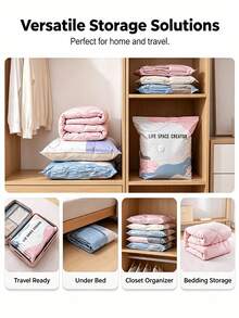 1/2/6pcs Vacuum Storage Bags, Large Cube Vacuum Seal Bags, High Capacity Compression Storage Bags, Suitable For Blankets, Bedding, No Pump Required, Press To Seal, Durable Thickened, Save 75% Space, Suitable For Oversized Clothes, Down Comforters, Quilts - Multicolor - View 6