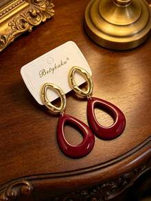 Betykuku 1 Pair European & American Old Money Street Fashion Green & Red Flower Pendant Earrings For Women & Girls, Daily Casual Party Jewelry Gift - Red Teardrop - View 8