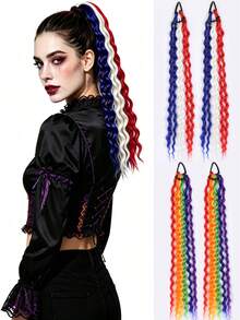 2Pcs 18Inch Long Curly Ponytail With Elastic Hair Rope Hair Extensions Suitable For Daily Wear And Various Holiday Occasions - Multicolor - View 2