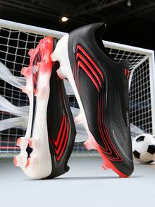 1 Pasang Sepatu Sepak Bola Pria Terbaru Gaya Piala Dunia, Sepatu Latihan Lapangan Rumput AG dengan Stud Panjang - Hitam - View 3