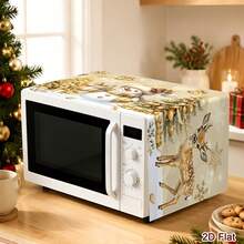 1pc 2D Flat Christmas Microwave Cover, White & Gold Snowman, Reindeer, Christmas Tree Pattern, Polyester Material Home Kitchen Microwave Dust Cover, Perfect For Holiday Kitchen Decor And Appliance Protection, Winter Home - Multicolor - View 8