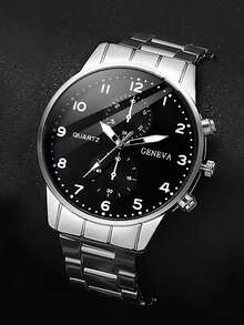 2pcs/Set Men's Fashion Stainless Steel Quartz Watch And Bracelet, Suitable For Party And Formal Occasions, Perfect Holiday Gift - Silver - View 4