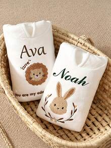 Custom Embroidered 60x60cm Hooded Towel For 1‑3Y Kids, Ultra‑Soft Quick‑Dry Non‑Shedding Unisex Bath Towel,Perfect Christmas Gift For Newborn Toddlers - White - View 3