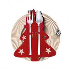 12/10/6pcs Christmas Gift Tableware Decor Holder, Halloween Gift, New Year Gift, Kitchen Accessories Christmas Tree Tableware Rack, Felt Tableware Bag, Holiday Table Decor, Christmas Dinner Party Supplies, New Year Tableware Decoration - View 1