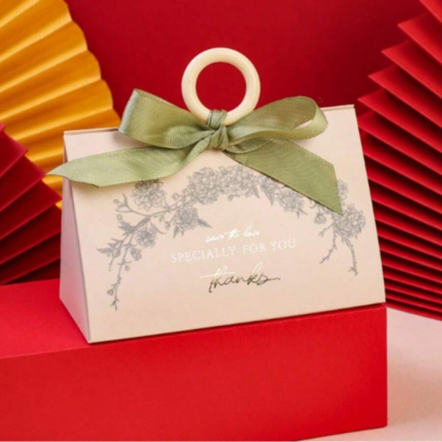 20pcs Luxury Floral Handheld Wedding Candy Boxes, Plastic Ring + Satin Bow Pearl Decoration, Morandi Multicolor Paper Gift Bags, Suitable For Wedding Party, Bridal Shower, Guest Favors, Jewelry, Candle Gift Packaging - Multi-color - View 1