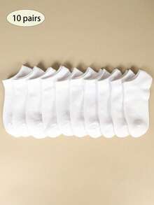 20 Pairs Women's Solid Color Short Socks, Casual Versatile For Daily Wear - White - View 8